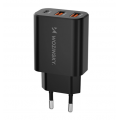 Tinklo įkroviklis 220V 2xUSB+USB C 30W juodas (black) Wozinsky CWCUCB